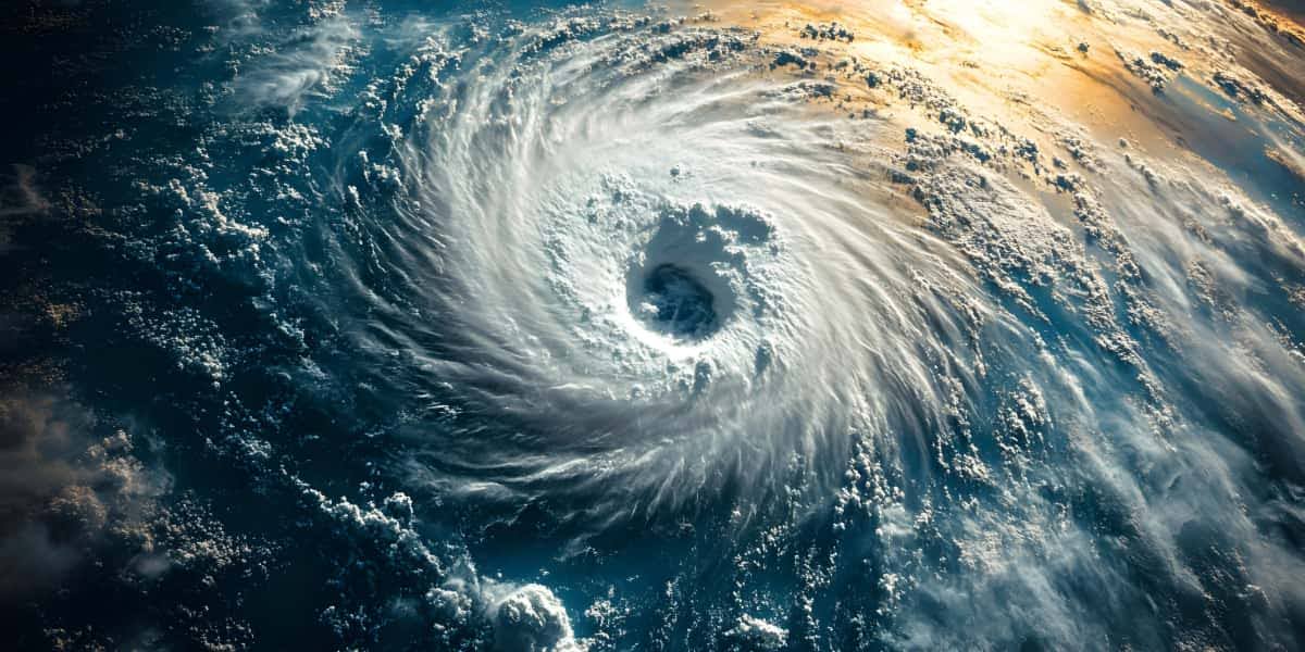 Satellite view of a powerful hurricane over the ocean, representing the need for hurricane storage to protect belongings during Florida storm season